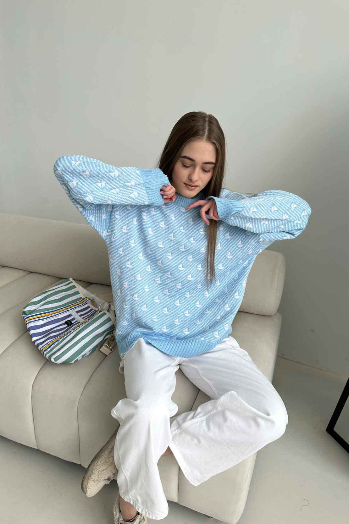 Sailboat Pattern Crew Neck Knit Sweater image 11
