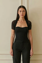 Solid Mesh Splice Sheer Casual Blouse image 6