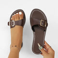 Emilia Buckle Sandals detail view styled for Avrienne
