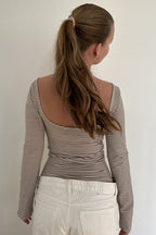 Basic Crew Neck Backless Striped Fitted Knit Blouse image 7