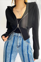 Solid Dual Zipper Slim Cropped Hoodie image 7