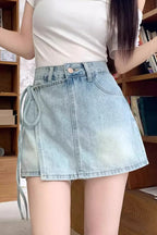 High Waist Denim Skort A Line Bodycon Mini Skirt image 5