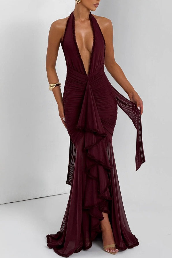 Sexy Deep V Halter Mermaid Party Dress image 4