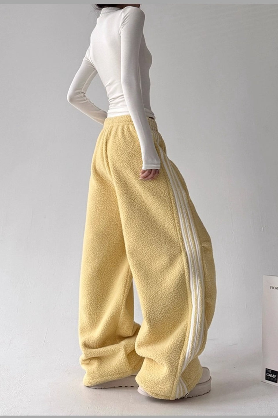 Sporty Plush Wide-Leg Striped Pants image 9