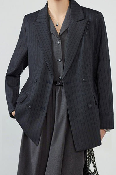 Elegant Striped Notch Blazer image 1