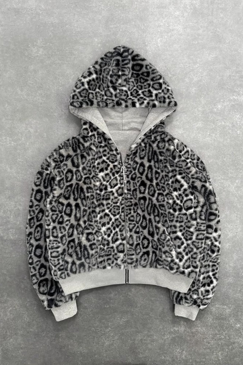 Reversible Vintage Leopard Zipper Hoodie image 2