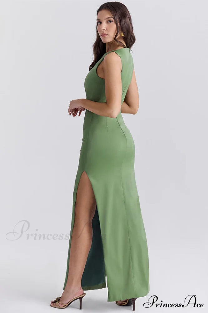 Filomena Olive Boat Charming Neck Maxi Dress image 3
