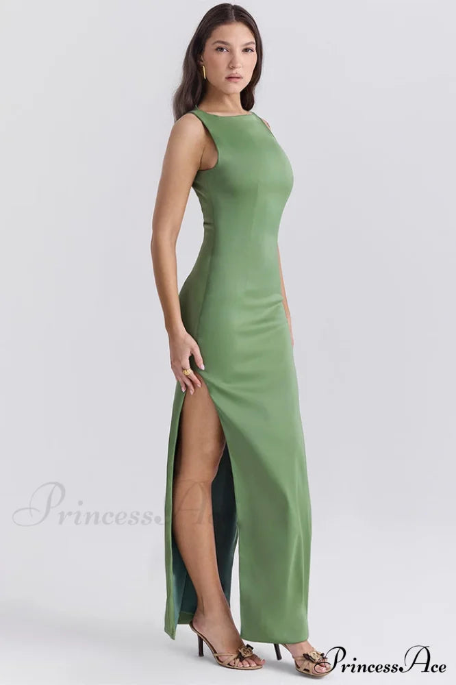 Filomena Olive Boat Charming Neck Maxi Dress image 2