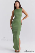 Filomena Olive Boat Charming Neck Maxi Dress image 1