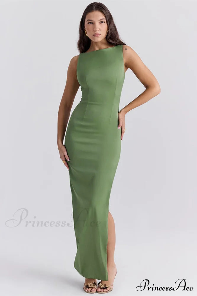 Filomena Olive Boat Charming Neck Maxi Dress image 1
