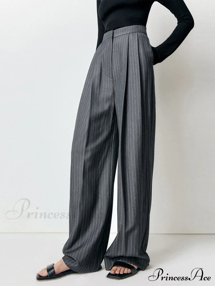 First Choice Pinstripe Trendy Wide Leg Dress Pants image 3
