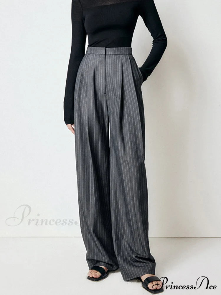 First Choice Pinstripe Trendy Wide Leg Dress Pants image 1