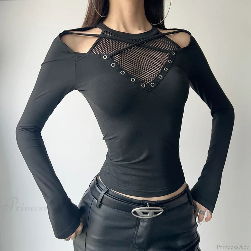 Fishnet Patchwork Knit Top image 2