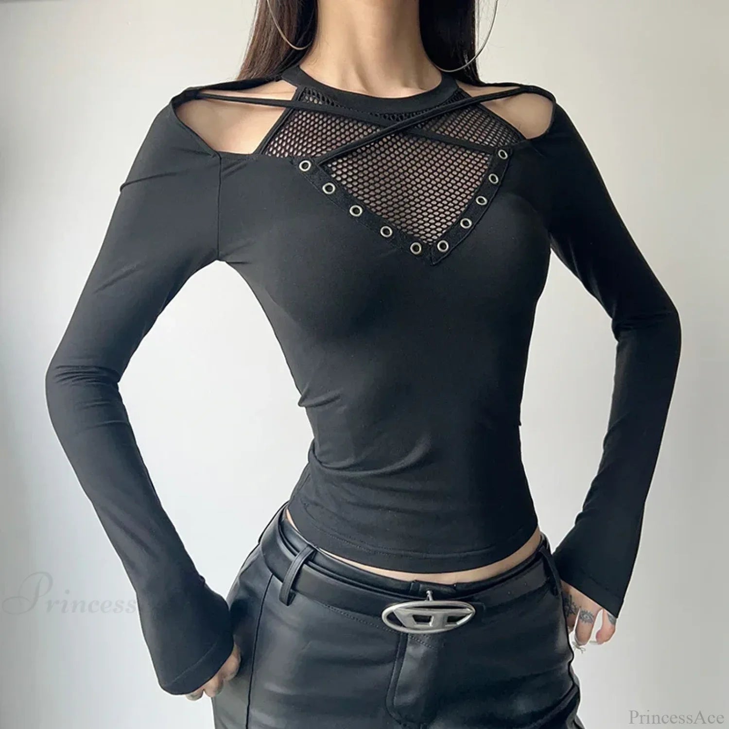 Fishnet Patchwork Knit Top image 2