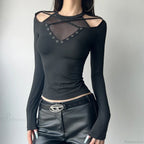 Fishnet Patchwork Knit Top image 3