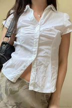 Fitted Button-Down Ruched Blouse image 1