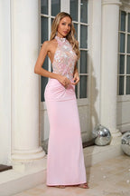Fitted Embroidered Halter Sleeveless Evening Dress image 2