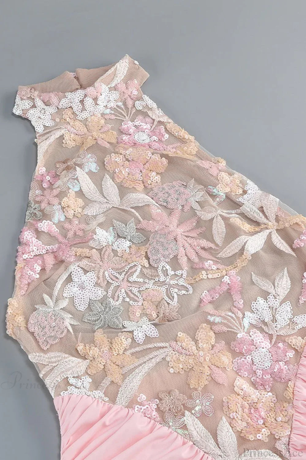 Fitted Embroidered Halter Sleeveless Evening Dress image 5