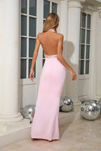 Fitted Embroidered Halter Sleeveless Evening Dress image 4