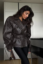 Fitted Faux Leather Short Jacket image 1