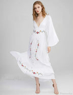 Flare Long Sleeve Deep V-neck Cotton Dress image 4