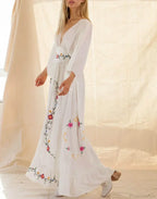 Flare Long Sleeve Deep V-neck Cotton Dress image 3