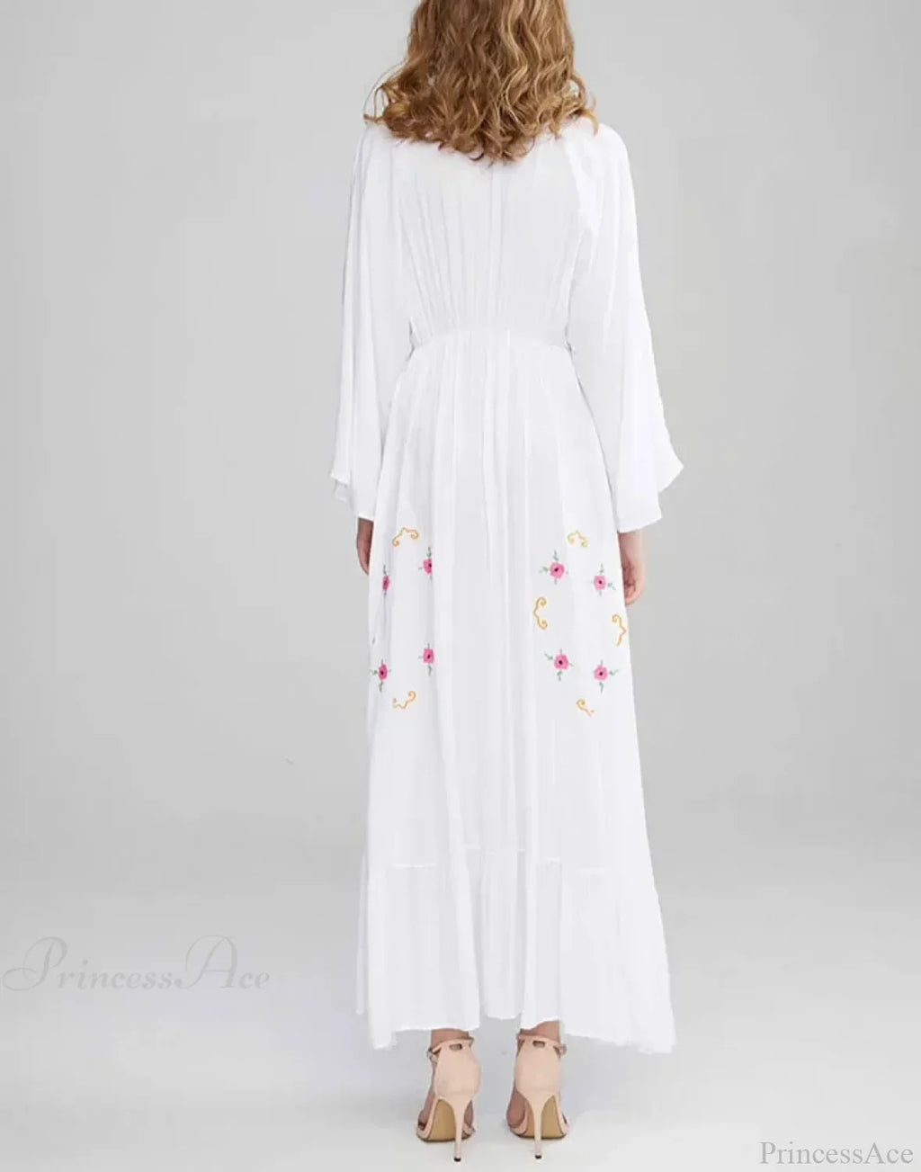 Flare Long Sleeve Deep V-neck Cotton Dress image 5