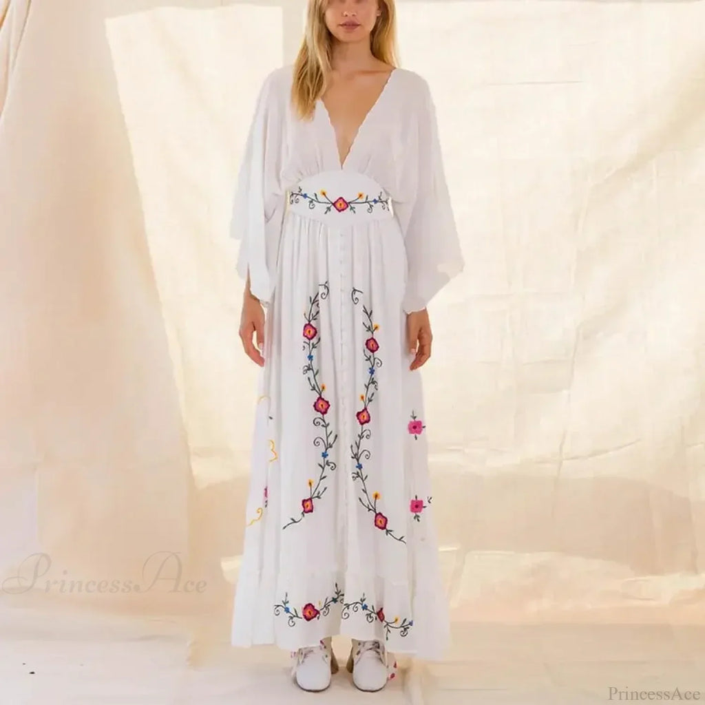 Flare Long Sleeve Deep V-neck Cotton Dress image 2