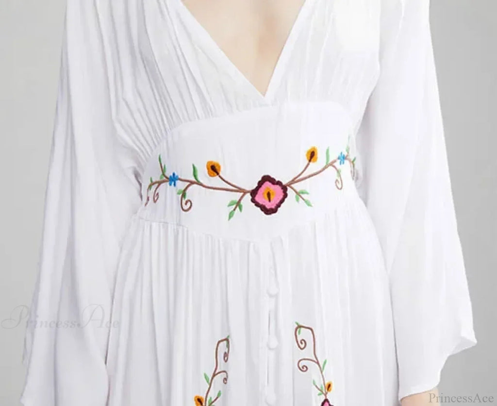 Flare Long Sleeve Deep V-neck Cotton Dress image 6