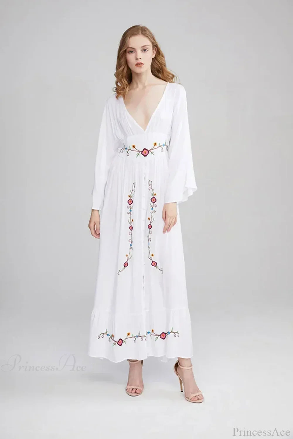 Flare Long Sleeve Deep V-neck Cotton Dress image 7