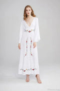 Flare Long Sleeve Deep V-neck Cotton Dress image 7