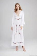 Flare Long Sleeve Deep V-neck Cotton Dress image 7