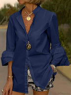 Flare Sleeve Solid Color V Neck Blouse image 2