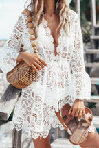 Flare Sleeve V-neck Boho Beach Mini Dress image 5