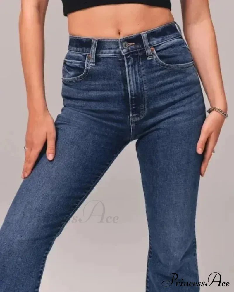 Flare Vintage Ladies Fashion Stretch Pocket Plus Size Wide Denim Jean image 6