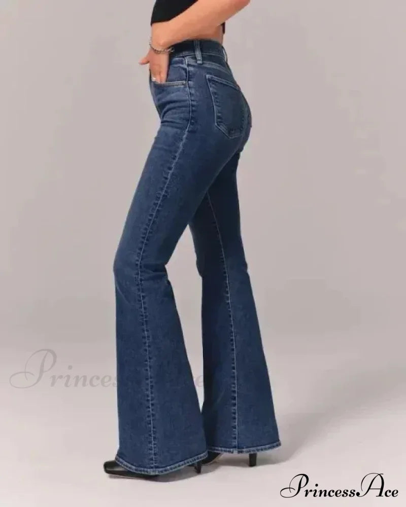 Flare Vintage Ladies Fashion Stretch Pocket Plus Size Wide Denim Jean image 1