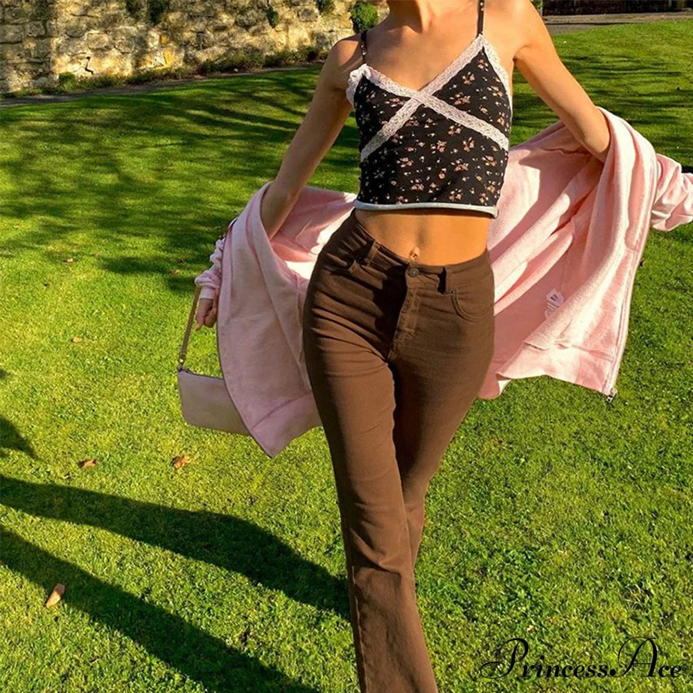 Flared High Black Jeans and in Waist Brown for Khaki Women image 9