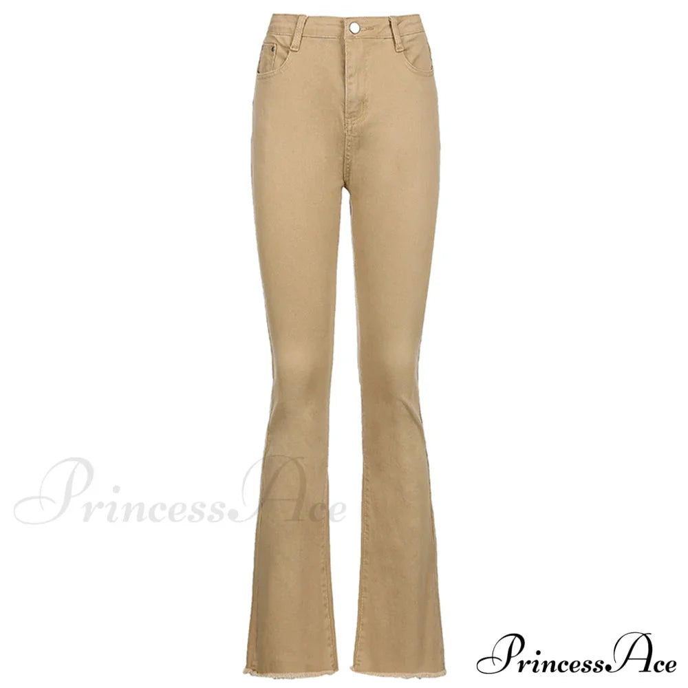 Flared High Black Jeans and in Waist Brown for Khaki Women image 16