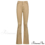 Flared High Black Jeans and in Waist Brown for Khaki Women image 16
