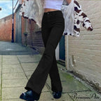 Flared High Black Jeans and in Waist Brown for Khaki Women image 13