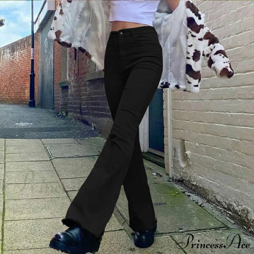 Flared High Black Jeans and in Waist Brown for Khaki Women image 13