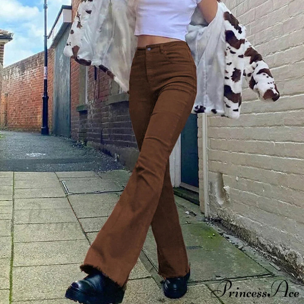 Flared High Black Jeans and in Waist Brown for Khaki Women image 10