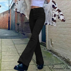 Flared High Black Jeans and in Waist Brown for Khaki Women image 2