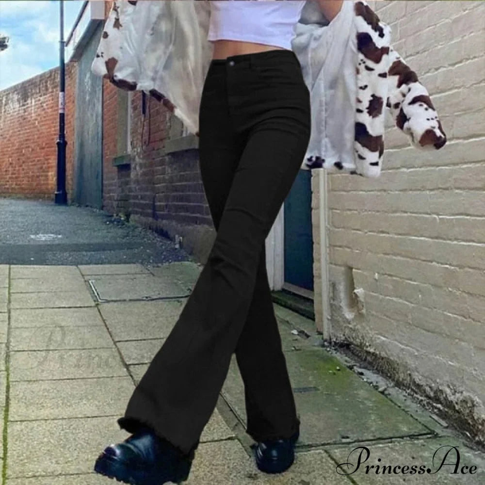 Flared High Black Jeans and in Waist Brown for Khaki Women image 2