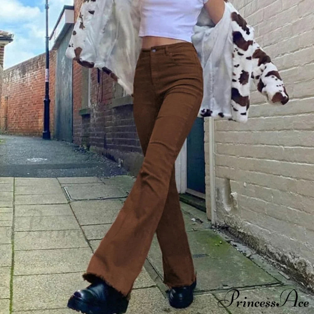 Flared High Black Jeans and in Waist Brown for Khaki Women image 4