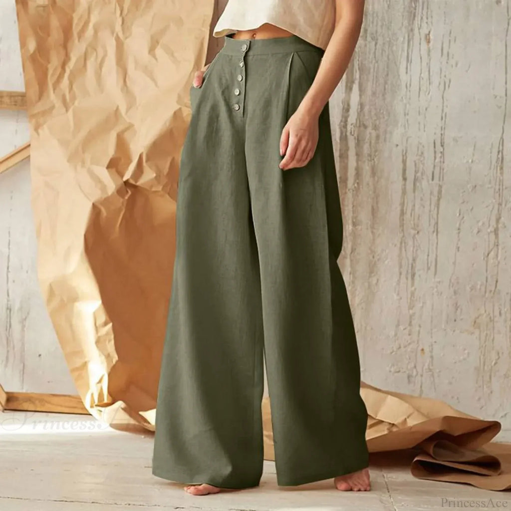 Flared Solid Color High Waist Cotton Linen Pant image 3