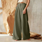 Flared Solid Color High Waist Cotton Linen Pant image 6