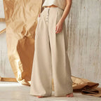 Flared Solid Color High Waist Cotton Linen Pant image 9
