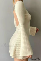 Flares Sleeve Backless Cable Knit Dress image 3