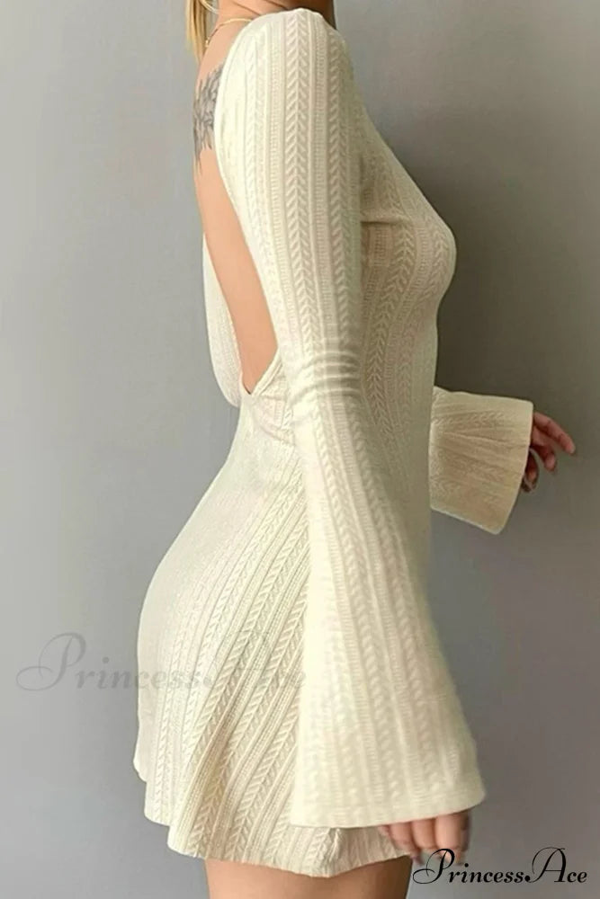 Flares Sleeve Backless Cable Knit Dress image 3